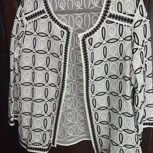 Chico's Size 3 Black & White ribbon embellished jacket, Size 16